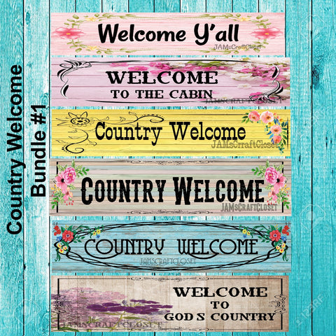 BUNDLE COUNTRY WELCOME 1 Graphic Design Downloads SVG PNG JPEG Files Sublimation Design Crafters Delight {{ JAMsCraftCloset }}