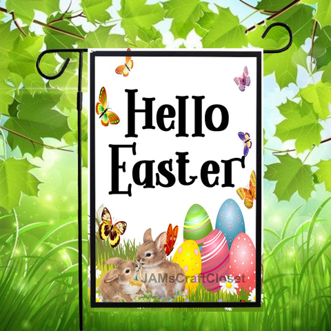 Garden Flag Digital Design Sublimation Easter Graphic SVG-PNG-JPEG Download HELLO EASTER Crafters Delight {{ JAMsCraftCloset }}