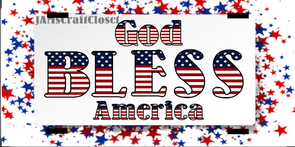 License Vanity Plate Front Plate Clever Funny Custom Plate Car Tag GOD BLESS AMERICA Sublimation on Metal Gift Idea {{ JAMsCraftCloset }}