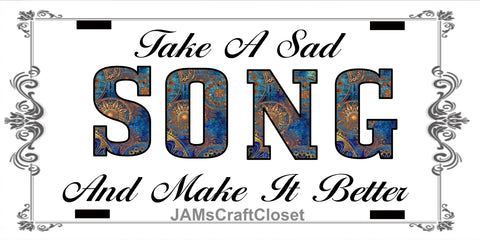 License Vanity Plate Front Plate Clever Funny Custom Plate Car Tag TAKE A SAD SONG Sublimation on Metal Gift Idea - JAMsCraftCloset