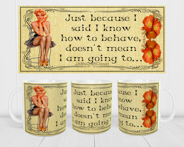 MUG Coffee Full Wrap Sublimation Digital Graphic Design Download I KNOW HOW TO BEHAVE SVG-PNG Valentine Crafters Delight {{ JAMsCraftCloset }}