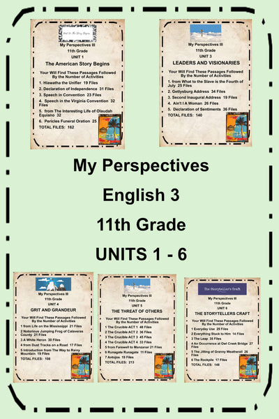 My Perspectives English 3 11th Grade UNITS 1 to 6 from SAVVAS Textbook Supplemental Teacher Activities {{ JAMsCraftCloset }}