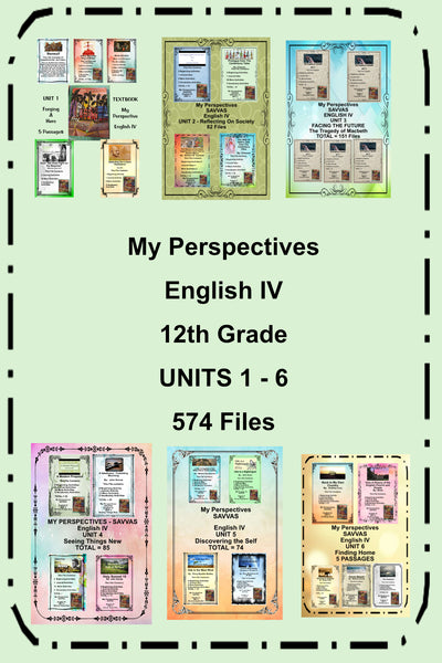 My Perspectives English IV 12th Grade UNITS 1 to 6 from SAVVAS Textbook Supplemental Teacher Activities {{ JAMsCraftCloset }}