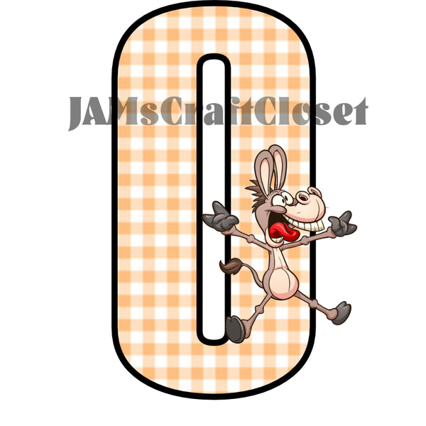 NUMBER SETS Digital Graphic Design Typography Clipart SVG-PNG Sublimation HAPPY DONKEY ORANGE CHECKERED Design Download Crafters Delight {{ JAMsCraftCloset }}