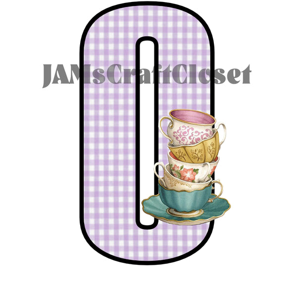 NUMBER SETS Digital Graphic Design Typography Clipart SVG-PNG Sublimation TEA CUPS PURPLE CHECKERED Design Download Crafters Delight {{ JAMsCraftCloset }}