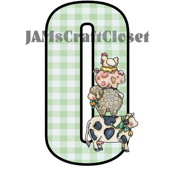 NUMBER SETS Digital Graphic Design Typography Clipart SVG-PNG Sublimation HEN PIG LAMB COW GREEN CHECKERED Design Download Crafters Delight {{ JAMsCraftCloset }}