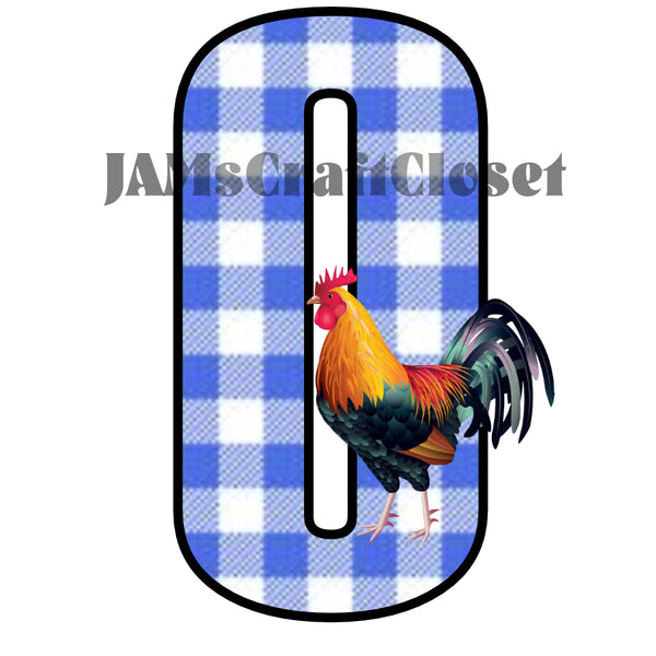NUMBER SETS Digital Graphic Design Typography Clipart SVG-PNG Sublimation ROOSTER 3 BLUE CHECKERED Design Download Crafters Delight {{ JAMsCraftCloset }}