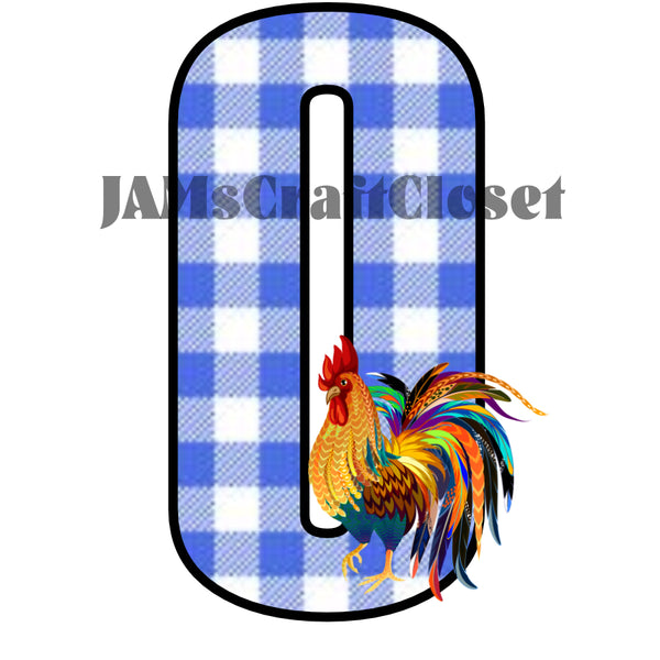 NUMBER SETS Digital Graphic Design Typography Clipart SVG-PNG Sublimation ROOSTER 2 BLUE CHECKERED Design Download Crafters Delight {{ JAMsCraftCloset }}