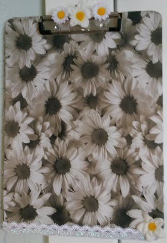 Clipboard Handcrafted Floral Design Black and White Daisy - JAMsCraftCloset