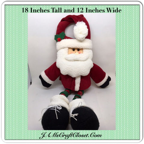 Vintage Santa Plush Fabric Shelf Sitter 18 Inches Tall With Holly on Hat and Wooden Beads for Legs {{ JAMsCraftCloset }}