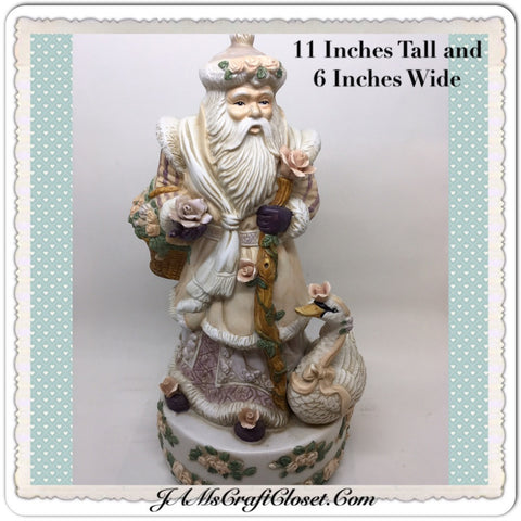 Vintage Santa Music Box Very Detailed With Flowers Basket and a Swan 11 Inches Tall 6 Inches Wide {{ JAMsCraftCloset }}