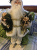 Vintage Table Top Santa White Gold Holding a Wreath Gold Pearl Berries and Pink Flowers {{ JAMsCraftCloset }}