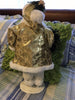 Vintage Table Top Santa White Gold Holding a Wreath Gold Pearl Berries and Pink Flowers {{ JAMsCraftCloset }}