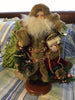Vintage Table Top Santa in Red and Brown Fake Fur Coat Holding a Gold and Green Bay Full of Goodies {{ JAMsCraftCloset }}