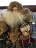 Vintage Table Top Santa in Red and Brown Fake Fur Coat Holding a Gold and Green Bay Full of Goodies {{ JAMsCraftCloset }}