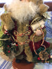 Vintage Table Top Santa in Red and Brown Fake Fur Coat Holding a Gold and Green Bay Full of Goodies {{ JAMsCraftCloset }}