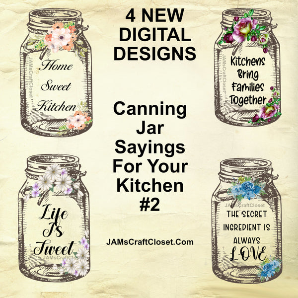 BUNDLE CANNING JARS 2 Graphic Design Positive Saying Kitchen Decor Downloads SVG PNG JPEG Files Sublimation Design Crafters Delight {{ JAMsCraftCloset }}