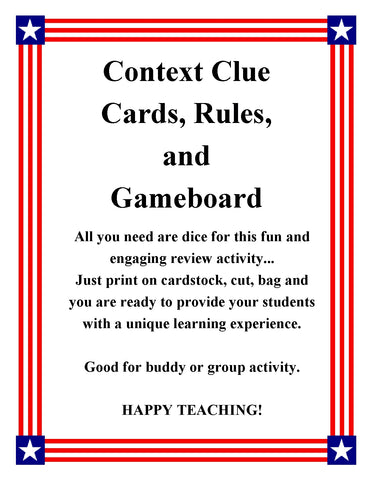 Context Clue Cards, Rules, and Gameboard Teacher Resources Fun Engaging JAMsCraftCloset