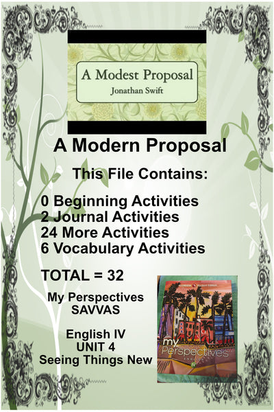 My Perspectives English IV UNIT 4 A MODEST PROPOSAL Teacher Supplemental Resources {{ JAMsCraftCloset }}