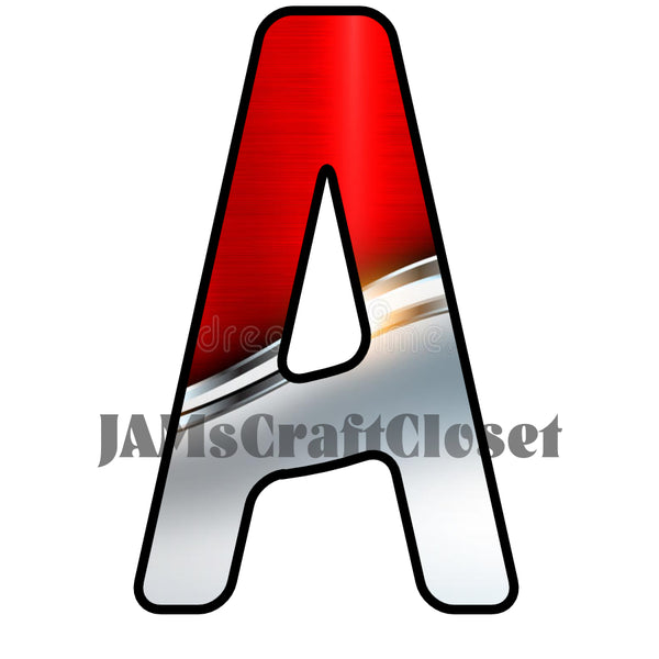 ALPHABET SET Digital Graphic Design Typography Clipart SVG-PNG Sublimation RED WHITE SILVER GOLD BAND METALIC Industrial Design Download Crafters Delight {{ JAMsCraftCloset }}