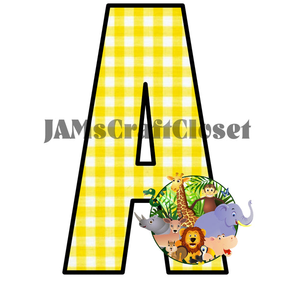 ALPHABET SET Digital Graphic Design Typography Clipart SVG-PNG Sublimation ZOO ANIMALS 2 YELLOW CHECKERED Design Download Crafters Delight {{ JAMsCraftCloset }}