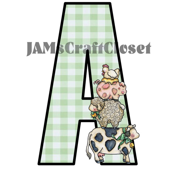ALPHABET SET Digital Graphic Design Typography Clipart SVG-PNG Sublimation HEN PIG LAMB COW GREEN CHECKERED Design Download Crafters Delight {{ JAMsCraftCloset }}