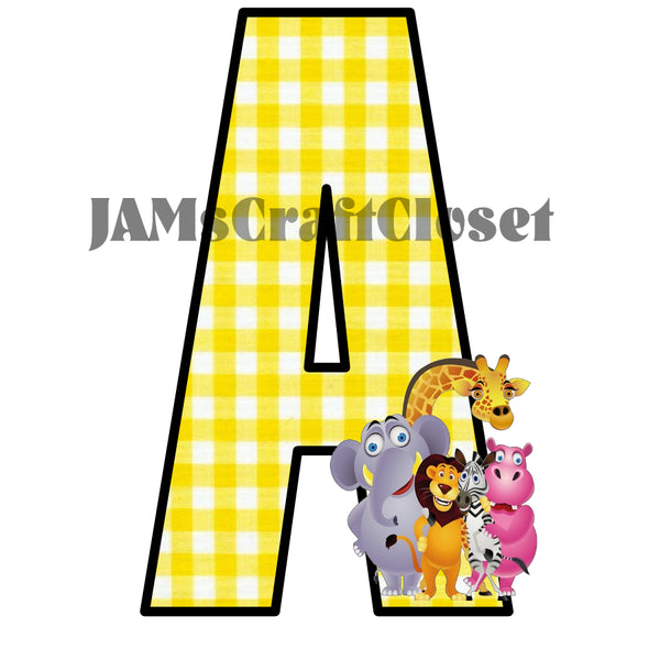 ALPHABET SET Digital Graphic Design Typography Clipart SVG-PNG Sublimation ZOO ANIMALS YELLOW CHECKERED Design Download Crafters Delight {{ JAMsCraftCloset }}
