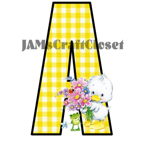 ALPHABET SET Digital Graphic Design Typography Clipart SVG-PNG Sublimation DUCK FLOWERS YELLOW CHECKERED Design Download Crafters Delight {{ JAMsCraftCloset }}