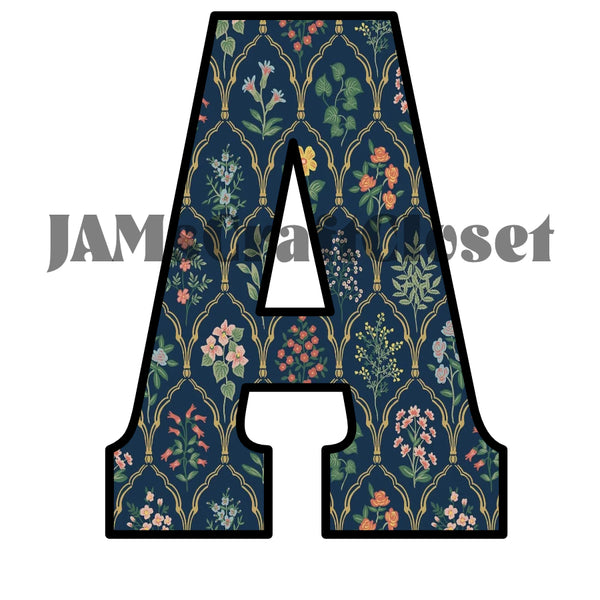 ALPHABET SET Digital Graphic Design Typography Clipart SVG-PNG Sublimation FLORAL BLUE BACKGROUND WALLPAPER Design Download Crafters Delight {{ JAMsCraftCloset }}