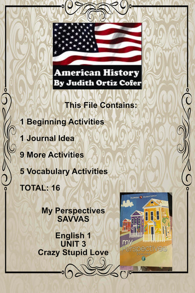 My Perspectives English I UNIT 3 American History By Judith Ortiz Cofer Teacher Supplemental Resources {{ JAMsCraftCloset }}