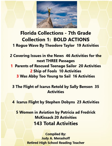 Florida Collections 7th Grade Collection 1 BOLD ACTIONS 7 Passages Supplemental Activities {{ JAMsCraftCloset }}