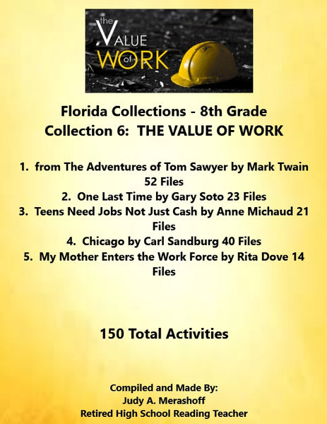 Florida Collections 8th Grade Collection 6 THE VALUE OF WORK 4 Passages Supplemental Activities {{ JAMsCraftCloset }}