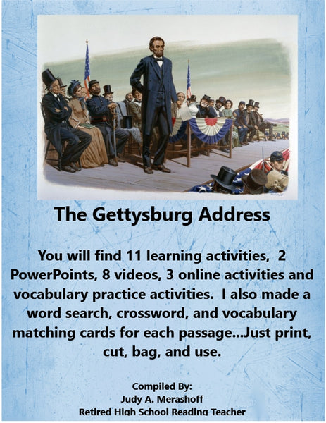 The Gettysburg Address from HMH 9th Grade Textbook Collection 1 {{ JAMsCraftCloset }}