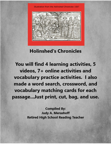 The Holinsheds Chronicles from HMH 10th Grade Collection 5 Supplemental Activities {{ JAMsCraftCloset }}