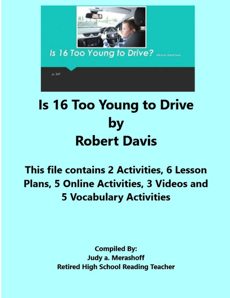 Florida Collection 8th Grade Collection 4 Is 16 Too Young to Drive by Robert Davis Extra Activities {{ JAMsCraftCloset }}