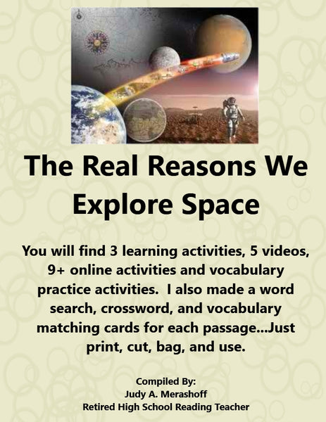 The Real Reasons We Explore Space from HMH 9th Grade Textbook Collection 6 Supplemental Resources {{ JAMsCraftCloset }}