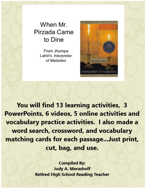 When Mr. Pirzada Came to Dine by Jhumpa Lahiri HMH 9th Grade Text Collection 3 {{ JAMsCraftCloset }}