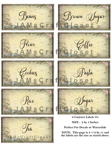 CANISTER LABELS 4 Digital Graphic Design Downloads SVG PNG JPEG Files Decal Waterslide Sublimation Design Crafters Delight {{ JAMsCraftCloset }}