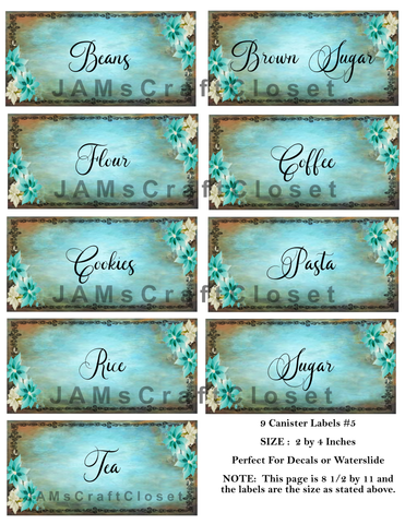 CANISTER LABELS 5 Digital Graphic Design Downloads SVG PNG JPEG Files Decal Waterslide Sublimation Design Crafters Delight {{ JAMsCraftCloset }}