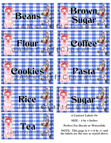 CANISTER LABELS 8 Digital Graphic Design Downloads SVG PNG JPEG Files Decal Waterslide Sublimation Design Crafters Delight {{ JAMsCraftCloset }}
