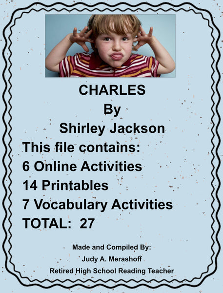 CHARLES by Shirley Jackson Digital Lesson Teacher Resource With Supplemental Activities HAPPY TEACHING {{ JAMsCraftCloset }}
