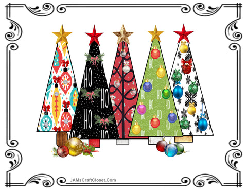 BUNDLE CHRISTMAS TREES 1 to 5 Graphic Design Downloads SVG PNG JPEG Files Sublimation Holiday Designs Crafters Delight {{ JAMsCraftCloset }}