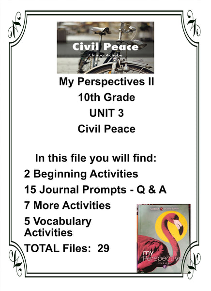 My Perspectives English II 10th Grade UNIT 3 CIVIL PEACE Teacher Resource Lesson Supplemental Activities {{ JAMsCraftCloset }}