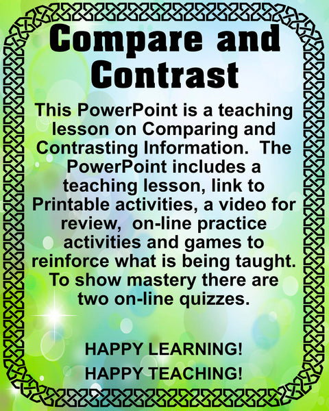 PowerPoint Teacher Resource Lesson for COMPARE AND CONTRAST Lesson Review Games Quiz Printable Activities Happy Teaching {{ JAMsCraftCloset }}