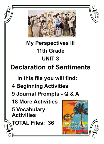 My Perspectives English III 11th Grade UNIT 3 DECLARATION OF SENTIMENTS Teacher Resource Lesson Supplemental Activities {{ JAMsCraftCloset }}