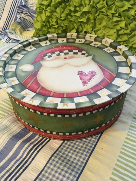 Tin Vintage SANTA Round 13 Inches in Diameter 4 1/2 Inches Tall {{ JAMsCraftCloset }}