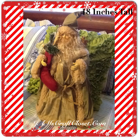 Santa Vintage Green Tan Red Standing 18 Inches Tall With Red Stocking Squirrel on Shoulder {{ JAMsCraftCloset }}