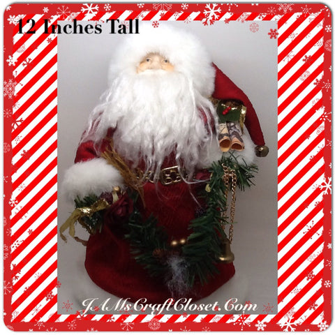 Santa Vintage Red White and Green Standing 12 Inches Tall With Scrolls and Garland {{ JAMsCraftCloset }}