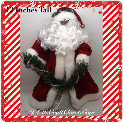 Santa Vintage Ethnic Red White and Green Standing 12 Inches Tall With Pearls in the Garland {{ JAMsCraftCloset }}