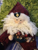 Santa Vintage Primitive Burgundy and Green SITTING 18 Inches Tall With Patchwork Heart and Bag {{ JAMsCraftCloset }}